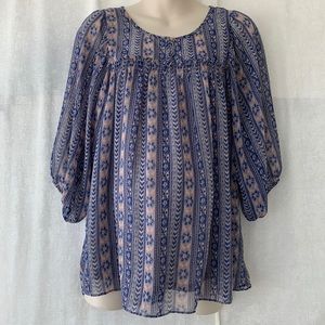 MOTHERHOOD Blue Chiffon 3/4 Sleeve Peasant Boho Maternity Blouse